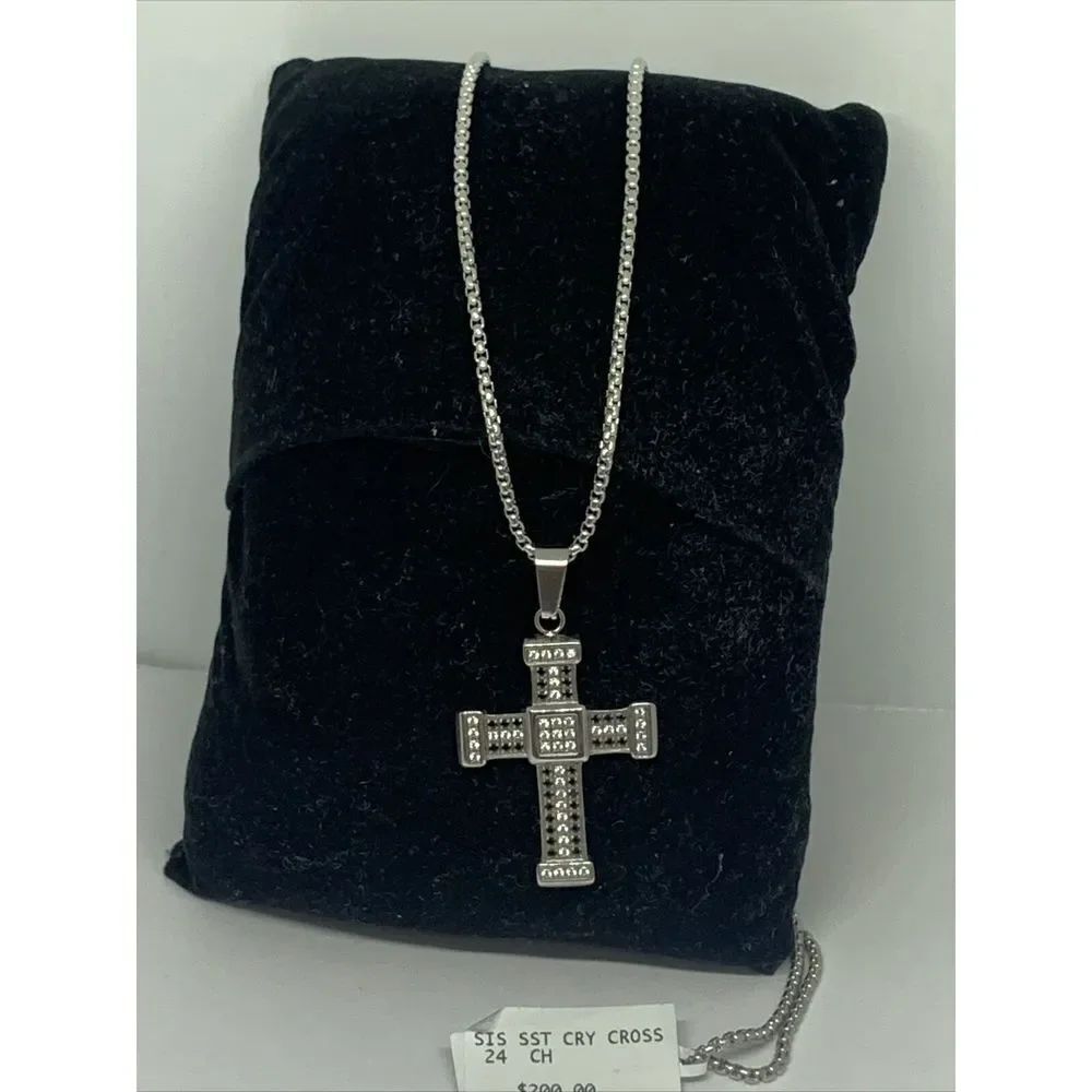 Simone I. Smith M91172BLKW Men's Crystal Cross 24" Pendant Necklace ML30
